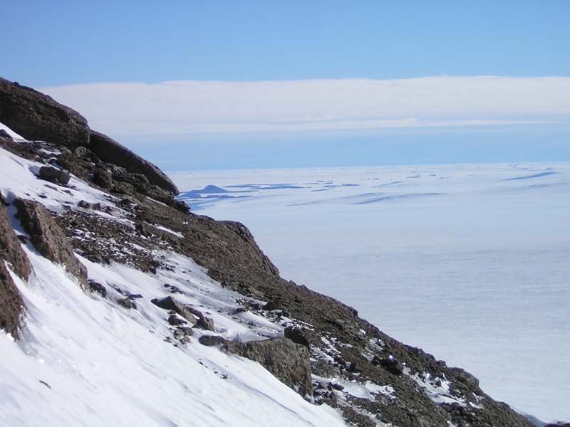 View towards Mawson Station, Half way up Mt Parsons, East Antarctica
