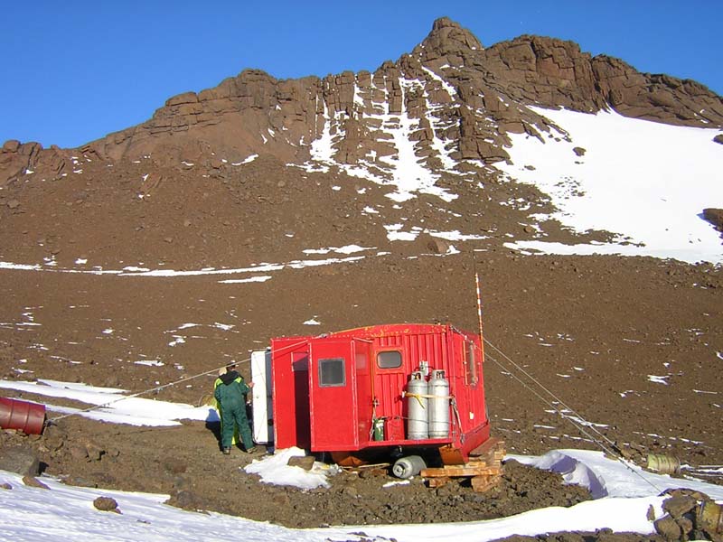 Fang Hut nestled behind Fang Peak, East Antarctica