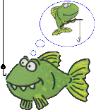 cartoon fish thinks about doing a little fishing of its own