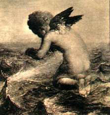 "Kupidon during fishing," George Frederick Watts, sepia, 1890