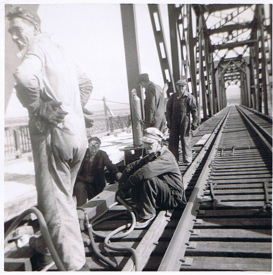 Conception&nbsp; Harbour men working for CNR late 1950's Kevin Dalton.Tom Kane standing,Arthur Keating seated.Joe Walsh with goggles,Jim Dalton, Leo Wade