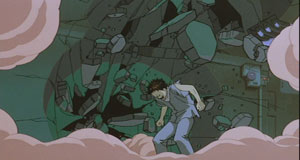 Tetsuo uses his psychic powers to destroy a hallway.