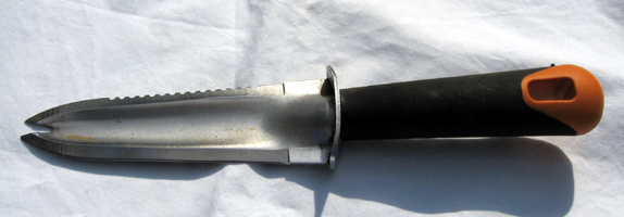 The BIG GRIP by Fiskars costs $10.00. Its only flaw are poor handle to blade welds. I've had two break. The handle now has a solid steel rod in the handle and it is mig welded to the blade.
