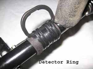 The D ring is held to the detector with black plastic ties.