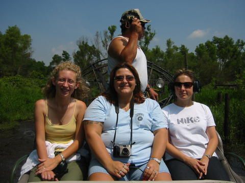Robin, Terri, & Kristen on an Airboat Swamp Cruise, Des Allemonds, Louisiana
