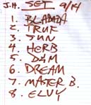 cue sheet from Grasshopper night