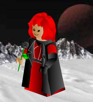 Redmage.&nbsp; I'm representing all the magical affiliations of Krynn here.&nbsp; I'm standing on the silver moon, you can see my Lunitari in the background and I'm wearing the red robes, and I have a black rose to make sure Nuitari doesn't feel left out.
