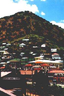Downtown Bisbee and surrounding hillside; photo by Cathy Murphy.