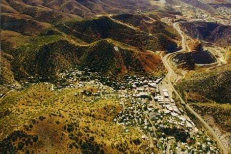 Arial view of Bisbee, Mule Gulch, and the Lavender Pit; photo by Cathy Murphy
