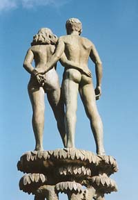 Statue of Ask and Embla (the first humans) in S�lvesborg, Sweden