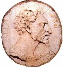 A depiction of Attila on a coin