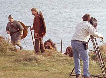 The people of Hurstwick performing a scene for a film