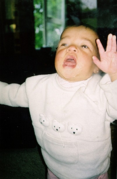 Washing Windows. Cosette doing a "Blowfish"