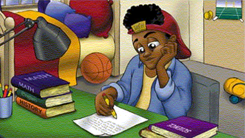 JayCee studies for a test