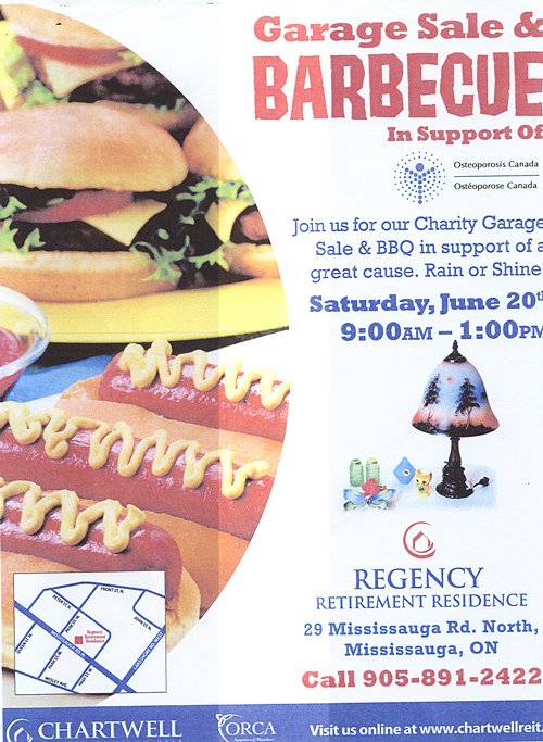 Regency Retirement Residence, Charity Garage Sale and BBQ in Support of Osteoporosis Canada - Poster at Square One Older Adult Centre