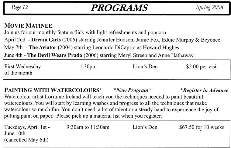 Programs - Movie Matinee, Painting with Watercolours - Page 12