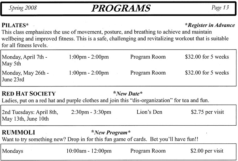 Programs - Pilates, Red Hat Society, Rummoli - Page 13