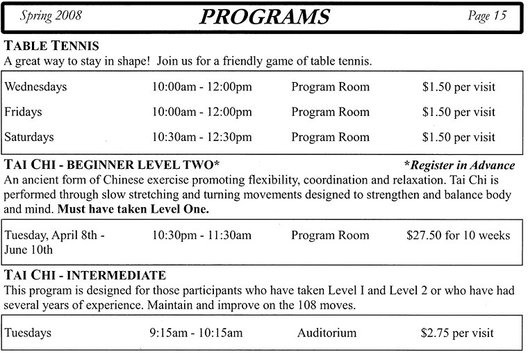Programs - Table Tennis, Tai Chi - Beginner Level Two, Tai Chi - Intermediate - Page 15