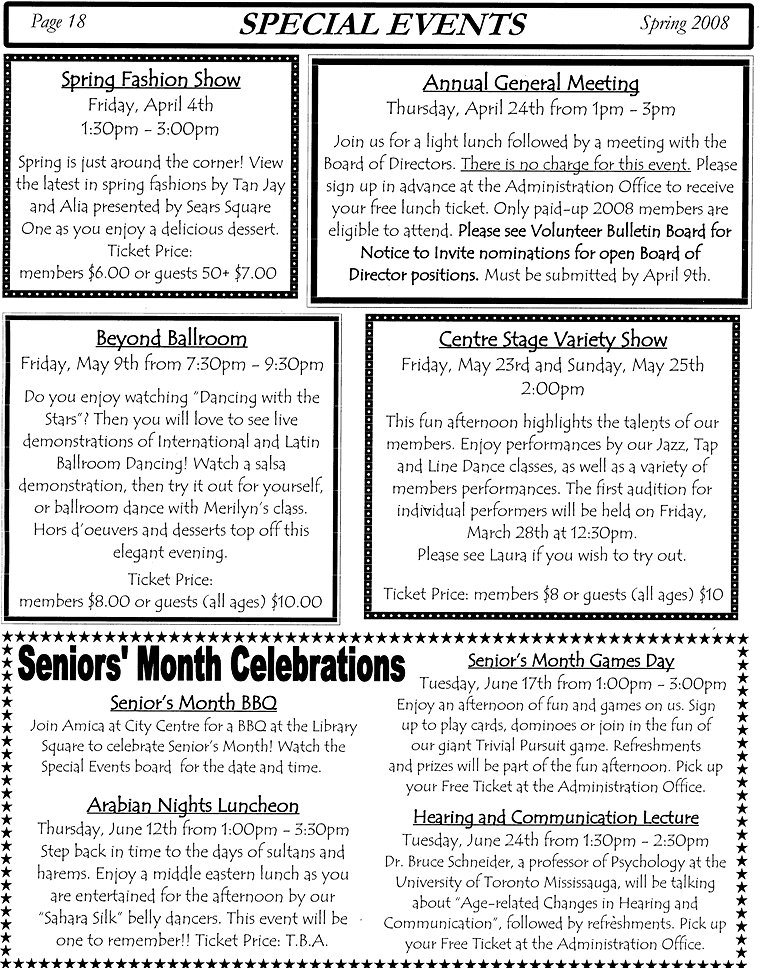 SPECIAL EVENTS - Spring Fashion Show, Annual General Meeting, Beyond Ballroom, Centre Stage Variety Show, Seniors' Month Celebrations - Page 18
