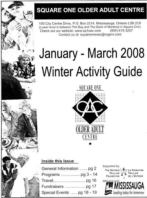 Square One Older Adult Centre Winter Activity Guide January - March 2008 - Cover Page