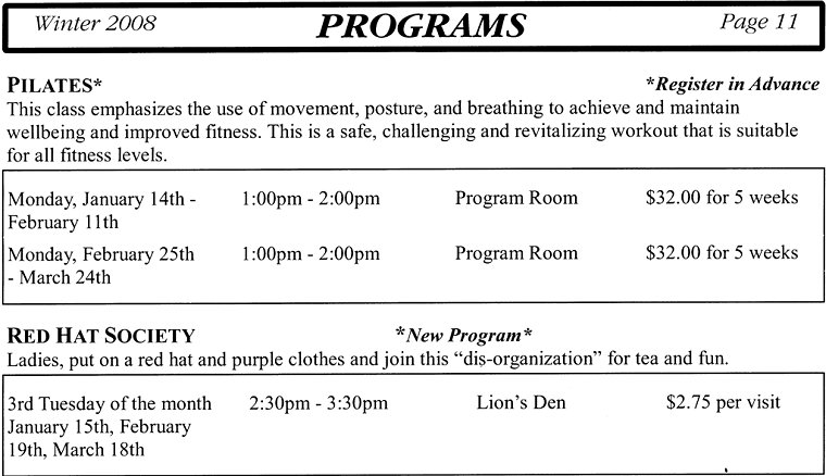 Programs - Pilates, Red Hat Society - Page 11