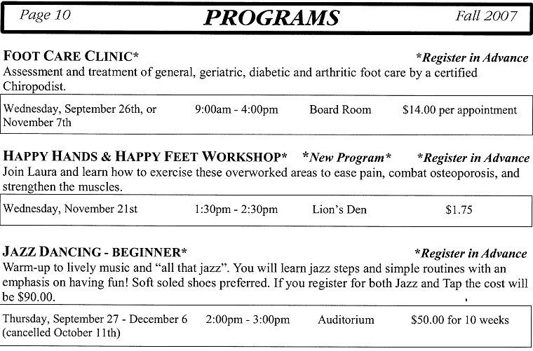 Programs - Foot Care Clinic, Happy Hands & Happy Feet Workshop, Jazz Dancing - Beginner - Page 10