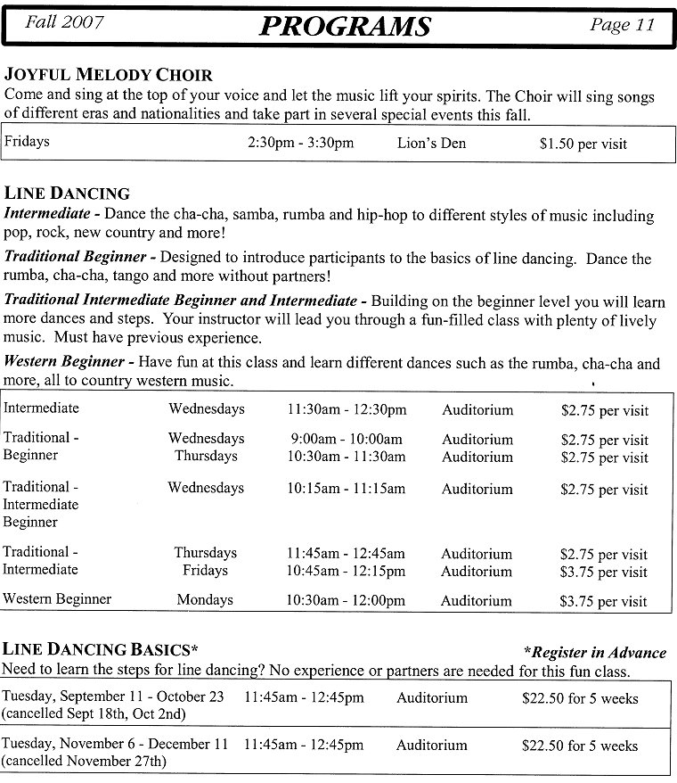 Programs - Joyful Melody Choir, Line Dancing (Intermediate, Traditional Beginner, Traditional Intermediate Beginner and Intermediate, Western Beginner), Line Dancing Basics - Page 11