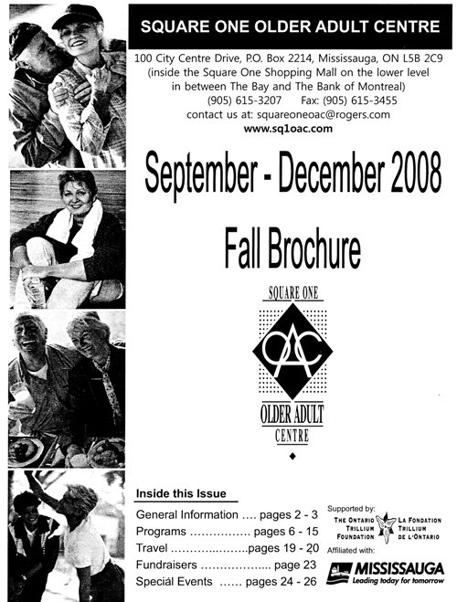 Square One Older Adult Centre Fall Activity Guide September - December 2008 - Cover Page