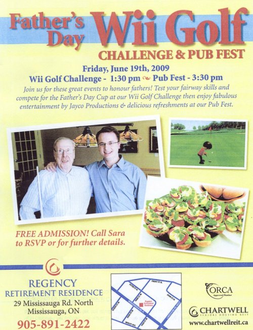 Regency Retirement Residence, Father's Day Wii Golf Challenge & Pub Fest Poster at Square One Older Adult Centre