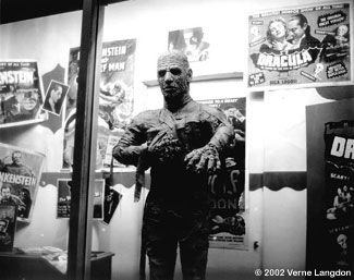 Mummy head sculpted by Pat Newman. Posters courtesy of Forrest J Ackerman. (Photo: Jerry Smith)