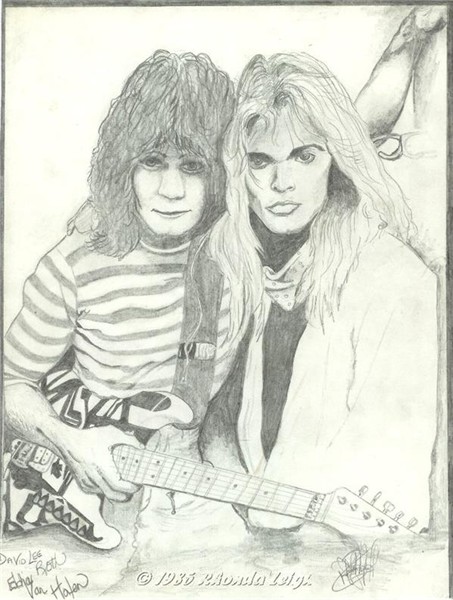 Eddy VanHalen & David Lee Roth.. I sketched this in 1985.. I still love them!!