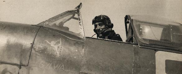 Russ in the cockpit of his Spitfire IX, Sylvia, 21 April 1943.