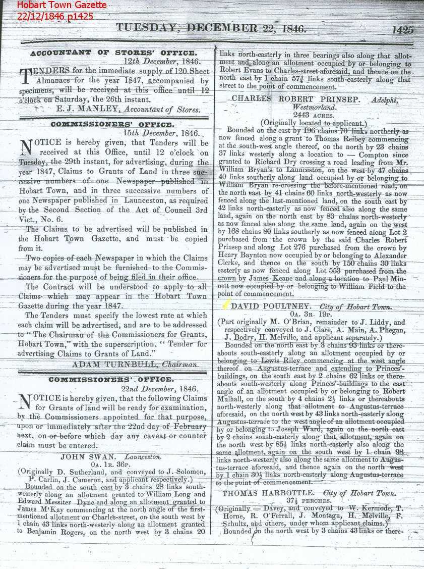 David Poultney, Convict, transported to Tasmania documentation