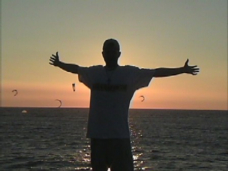 Me watching the kite-boarders at sunset.