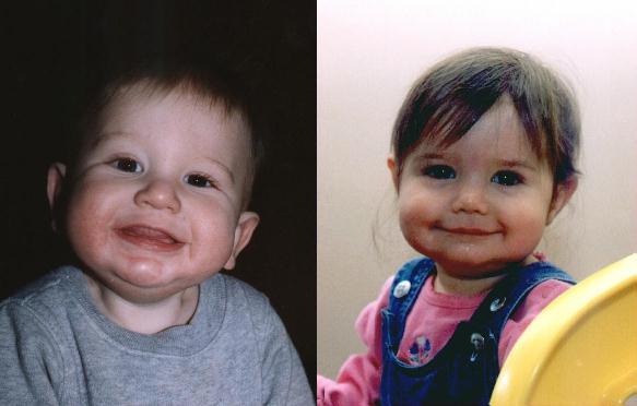 Photo comparing Addison and Madeleine when each was 9 months old