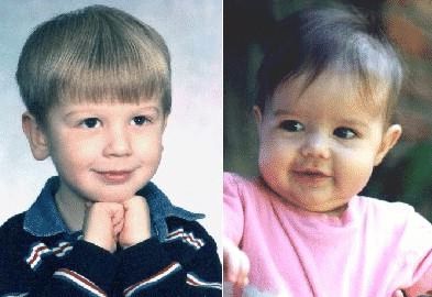 Photo of Addision in Feb 1999, and Madeleine in June 1999.  Addison looks cherubic, Madeleine is happy.