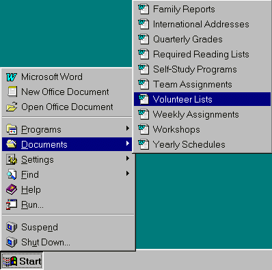Opening a Word document from the Start menu