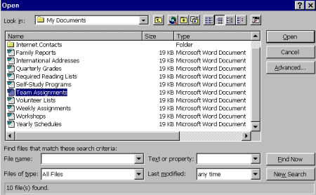 Opening a document from within Word