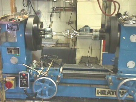finished bubble tube in the glassblowers lathe