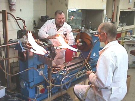starting the tube in the glassblowers lathe