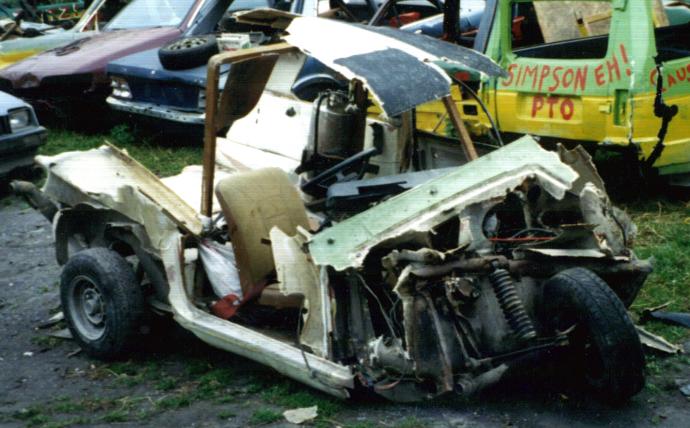 The remains of Toddy's Robin from Warton after a massive head on! Ouch!