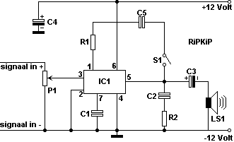Het schakelschema van de 1 Watt versterker.