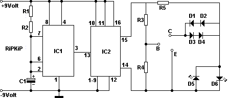 Het schakelschema van de transistor tester
