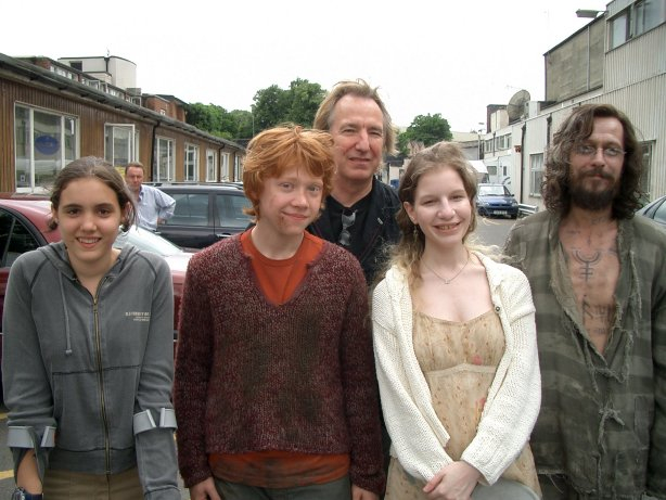 Group pic! Rupert (second left), Emma (second right), Gary Oldman as Sirius Black (right), and I think it's Michael Gambon in the middle. Can someone tell me who the girl on the left is...?