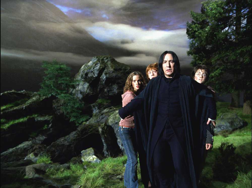 Snape trying to protect Harry, Ron and Hermione (it looks like it anyway)