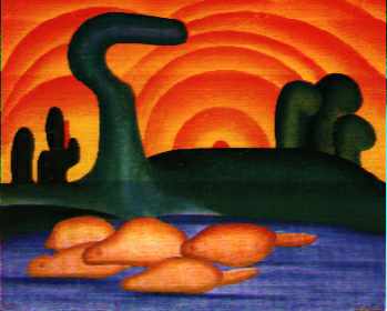 Imagem da pintura P�r-de-Sol, de Tarsila Amaral