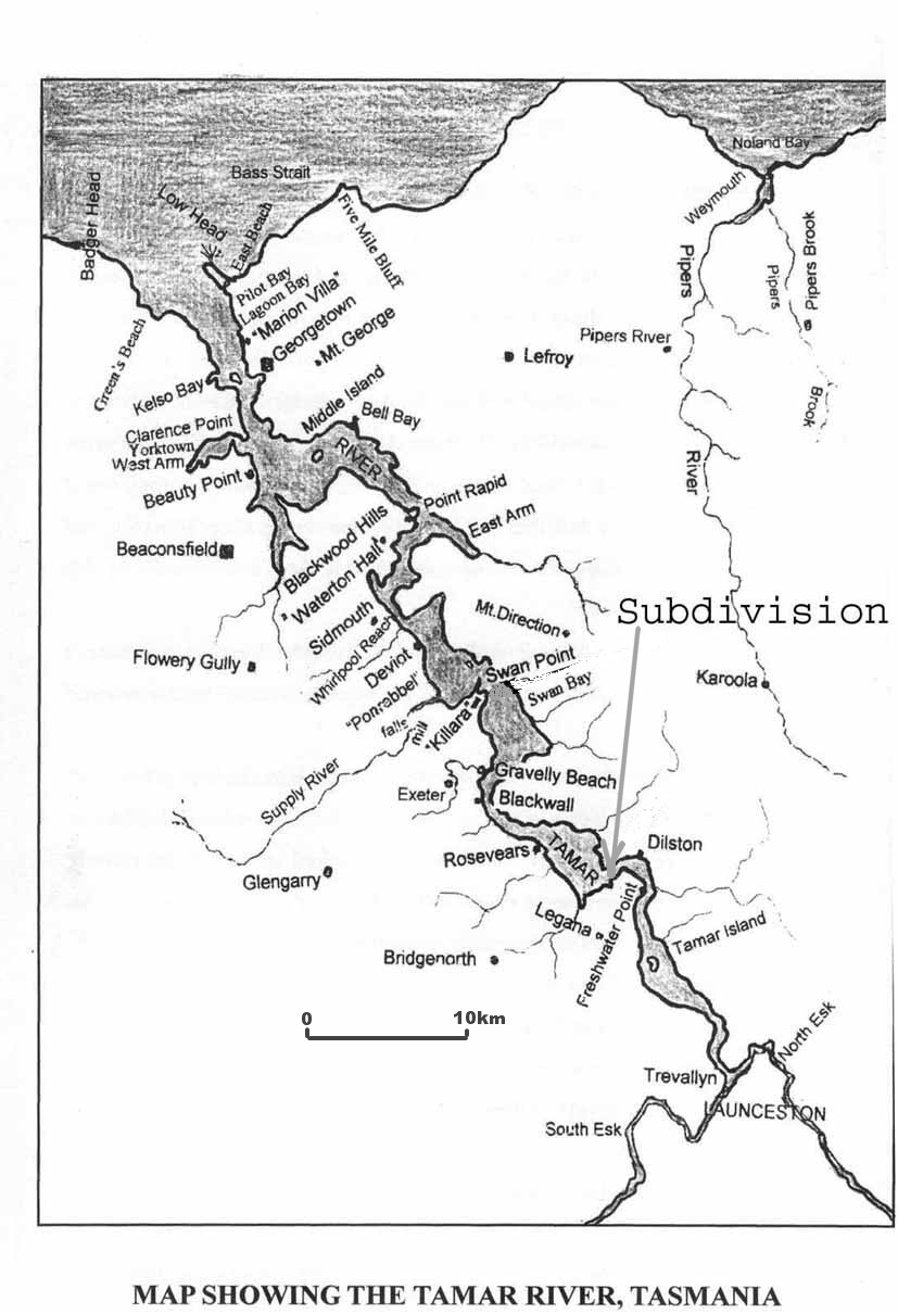 Map of Tamar River, Northern Tasmania