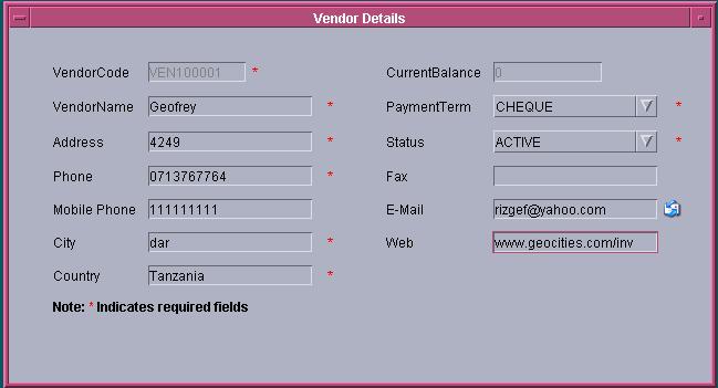 Vendor Form