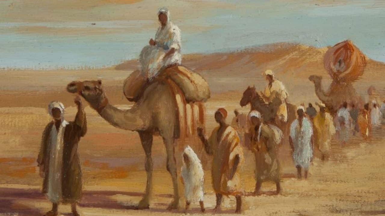Manuskrip tahun 1314 yang menggambarkan Hijrah Pertama