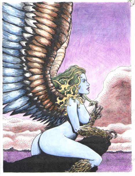 winged woman drawing